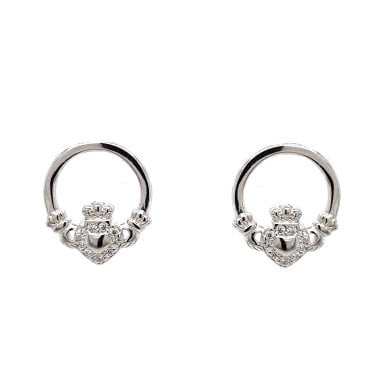 Faith Sterling Silver Claddagh with CZ Halo Stud Earrings 1 x 1.2cm