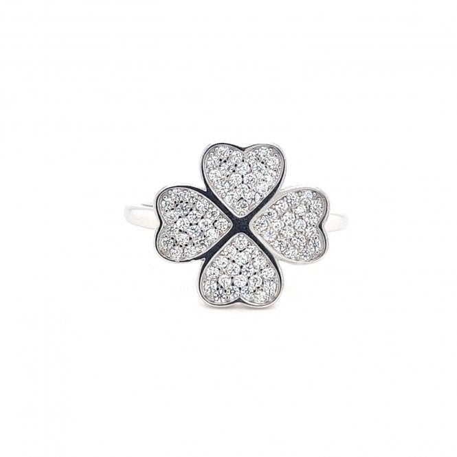 Faith Sterling Silver  CZ 4 Leaf Clover Ring 