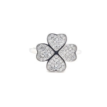 Faith Sterling Silver CZ 4 Leaf Clover Ring 