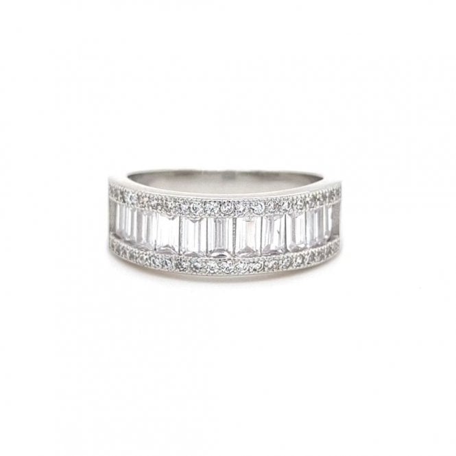 Faith Sterling Silver  CZ Baguette Centre with Round CZ Edges Ring