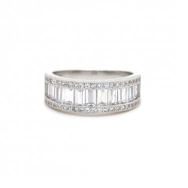 Faith Sterling Silver CZ Baguette Centre with Round CZ Edges Ring