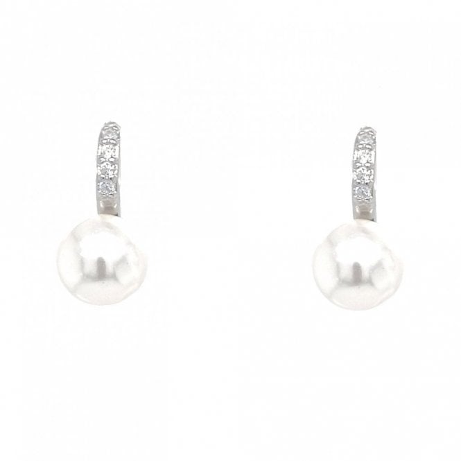 Faith Sterling Silver  CZ Bar Drop with Single Round Pearl Earrings 0.7 x 1.5cm