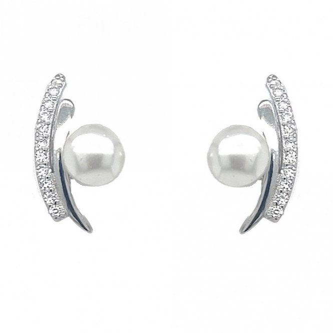 Faith Sterling Silver  CZ Bar, Plain Bar with Single Pearl Attached Drop Earrings 0.8 x 1.5cm