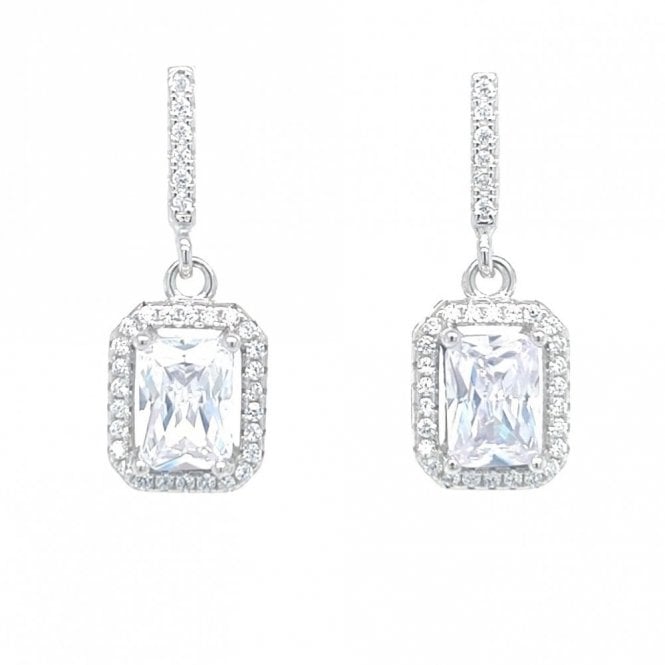 Faith Sterling Silver  CZ Bar with Cushion Halo Drop Earrings 2.3 x 0.9cm 