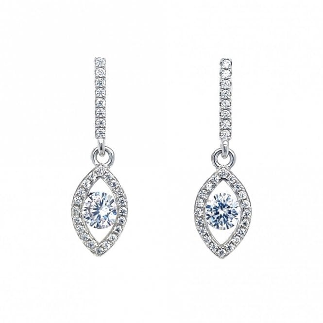 Faith Sterling Silver  CZ Bar with Pear Halo Drop Earrings 2.6 x 0.9cm 