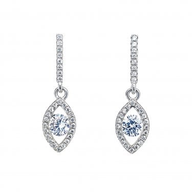 Faith Sterling Silver CZ Bar with Pear Halo Drop Earrings 2.6 x 0.9cm 