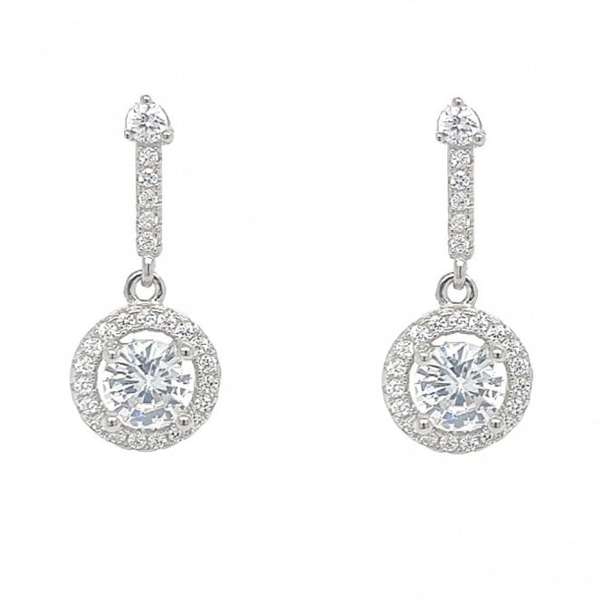 Faith Sterling Silver  CZ Bar with Round Floating Halo Drop Earrings 1 x 2cm