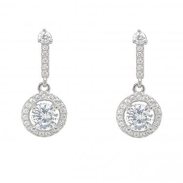Faith Sterling Silver CZ Bar with Round Floating Halo Drop Earrings 1 x 2cm