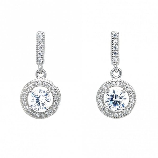 Faith Sterling Silver  CZ Bar with Round Floating Halo Drop Earrings 2 x 1cm 