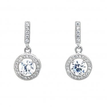 Faith Sterling Silver CZ Bar with Round Floating Halo Drop Earrings 2 x 1cm 