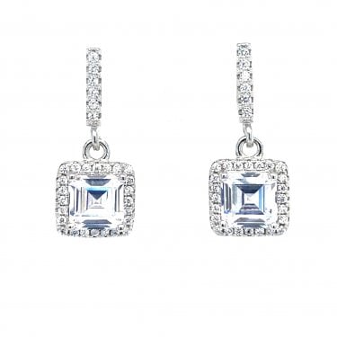Faith Sterling Silver CZ Bar with Square Halo Drop Earrings 2 x 0.9cm