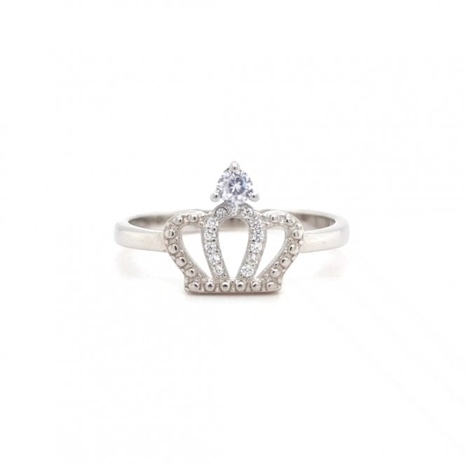 Faith Sterling Silver  CZ Beaded Edge Crown Ring