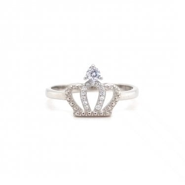Faith Sterling Silver CZ Beaded Edge Crown Ring