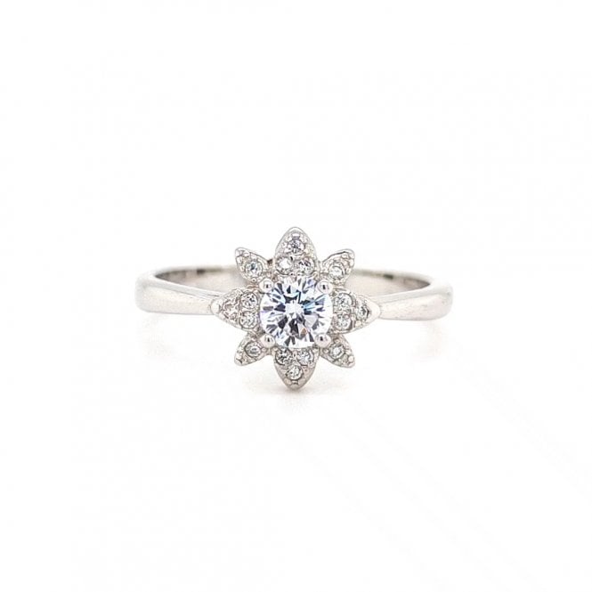Faith Sterling Silver  CZ Centre & CZ Individual Petal Flower Ring