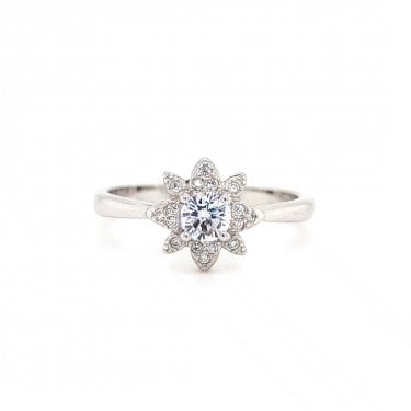 Faith Sterling Silver CZ Centre & CZ Individual Petal Flower Ring