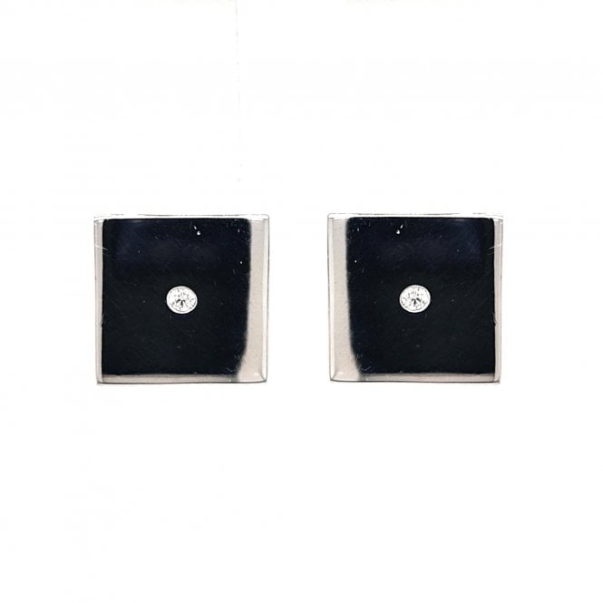 Faith Sterling Silver  CZ Centre Square Stud Earrings 1.2 x 1.2cm 