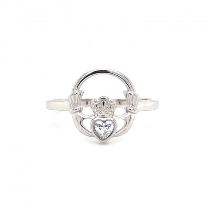 Faith Sterling Silver  CZ Claddagh Ring 