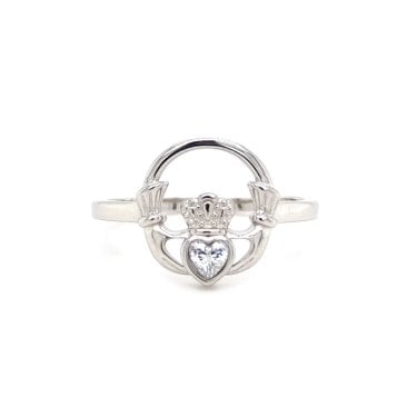 Faith Sterling Silver CZ Claddagh Ring 