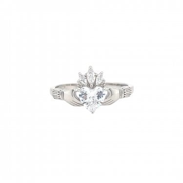 Faith Sterling Silver CZ Claddagh Ring