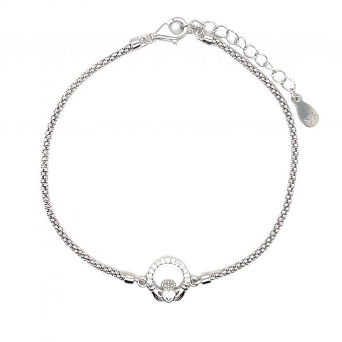 Faith Sterling Silver  CZ Claddagh Rope Chain Bracelet 0.9 x 1cm, 16cm + 3cm