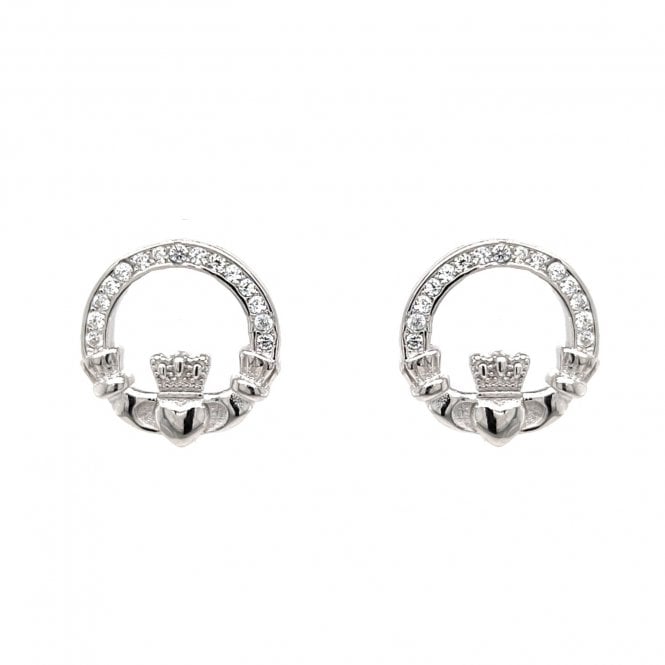 Faith Sterling Silver  CZ Claddagh Stud Earrings 1.1 x 1.1cm