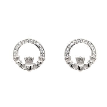 Faith Sterling Silver CZ Claddagh Stud Earrings 1.1 x 1.1cm