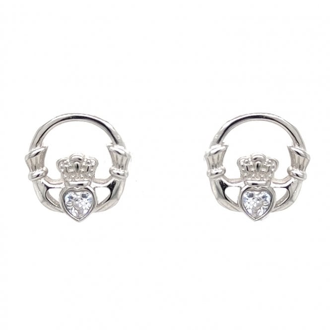 Faith Sterling Silver  CZ Claddagh Stud Earrings 1 x 1cm