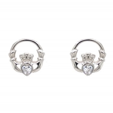 Faith Sterling Silver CZ Claddagh Stud Earrings 1 x 1cm