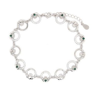 Faith Sterling Silver CZ Claddagh with Green CZ Centre Bracelet 1.2cm, 18-22cm