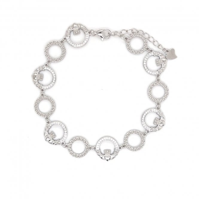 Faith Sterling Silver  CZ Claddagh with Woven Detail Bracelet 1.1cm, 17.5-21cm