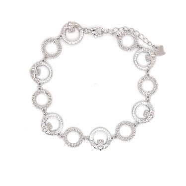 Faith Sterling Silver CZ Claddagh with Woven Detail Bracelet 1.1cm, 17.5-21cm