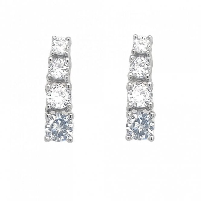 Faith Sterling Silver  CZ Claw Set 4 Stone Graduated Drop Earrings 0.5 x 1.5cm