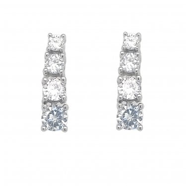 Faith Sterling Silver CZ Claw Set 4 Stone Graduated Drop Earrings 0.5 x 1.5cm