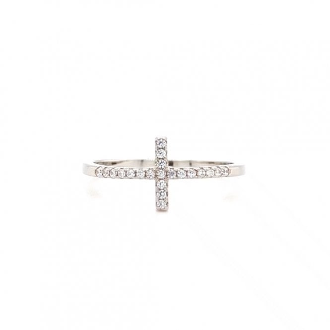 Faith Sterling Silver  CZ Claw Set Sideways Cross Ring