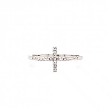 Faith Sterling Silver CZ Claw Set Sideways Cross Ring