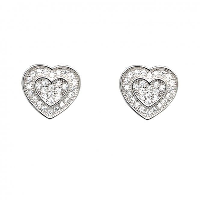 Faith Sterling Silver  CZ Cluster Heart Stud Earrings 1 x 1cm 