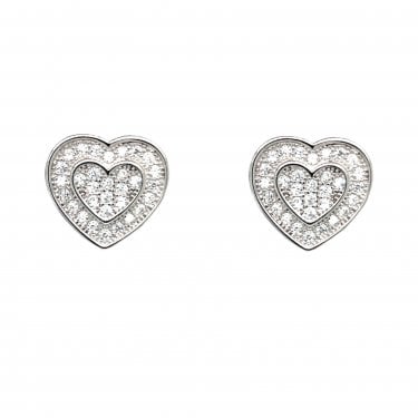 Faith Sterling Silver CZ Cluster Heart Stud Earrings 1 x 1cm 