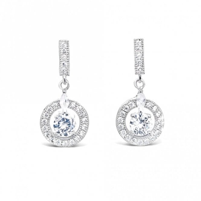 Faith Sterling Silver  CZ Drop Bar with Round Floating Halo Drop Earrings 2.3 x 1cm 
