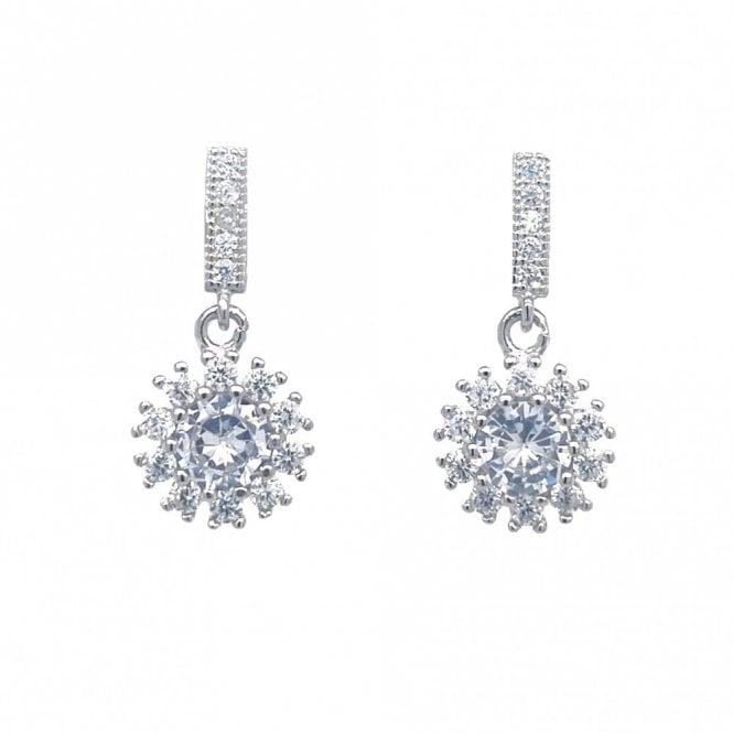 Faith Sterling Silver  CZ Drop Bar with Round Halo Drop Earrings 2.1 x 1cm 