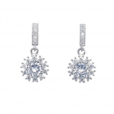 Faith Sterling Silver CZ Drop Bar with Round Halo Drop Earrings 2.1 x 1cm 