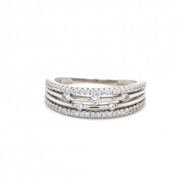 Faith Sterling Silver CZ Edge 4 Strand CZ Ring