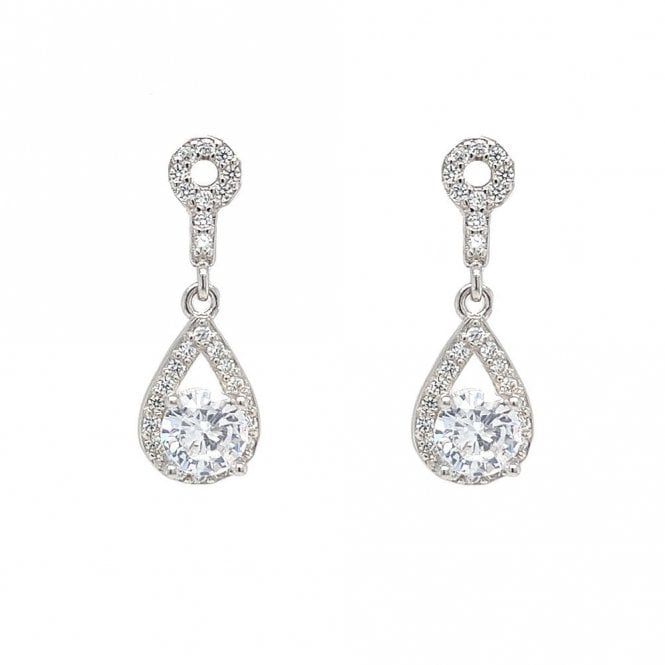 Faith Sterling Silver  CZ Halo Stud with Pear Floating Halo Drop Earrings 0.8 x 2cm