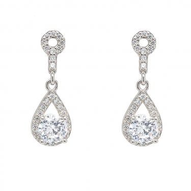 Faith Sterling Silver CZ Halo Stud with Pear Floating Halo Drop Earrings 0.8 x 2cm