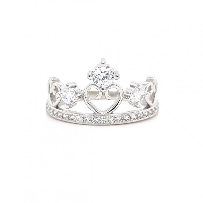 Faith Sterling Silver  CZ Heart Crown Ring