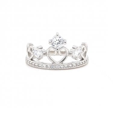 Faith Sterling Silver CZ Heart Crown Ring