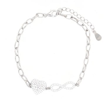 Faith Sterling Silver CZ Heart & Infinity Belcher Link Bracelet 1 x 0.9cm, 1.6 x 0.5cm, 16.5cm + 3cm