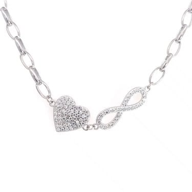 Faith Sterling Silver CZ Heart & Infinity Belcher Link Necklace 1 x 0.9cm, 1.6 x 0.5cm, 16-18"