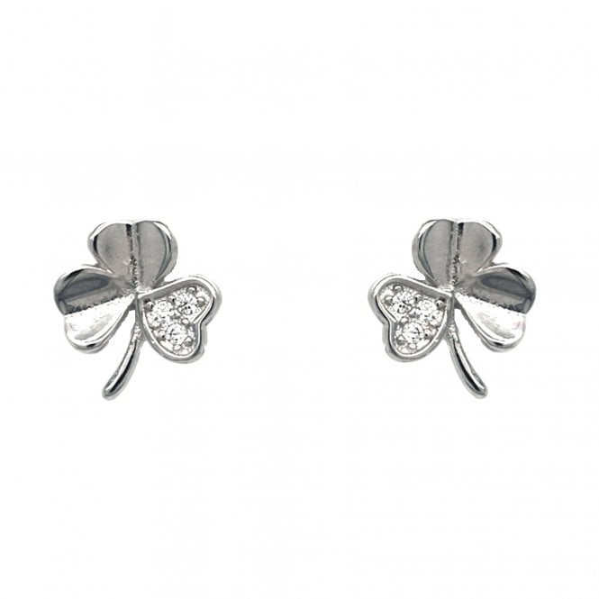 Faith Sterling Silver  CZ Heart Shamrock Stud Earrings 0.8 x 1cm 
