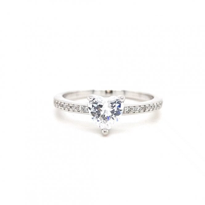 Faith Sterling Silver  CZ Heart Solitaire with CZ Shoulders Ring