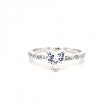 Faith Sterling Silver CZ Heart Solitaire with CZ Shoulders Ring